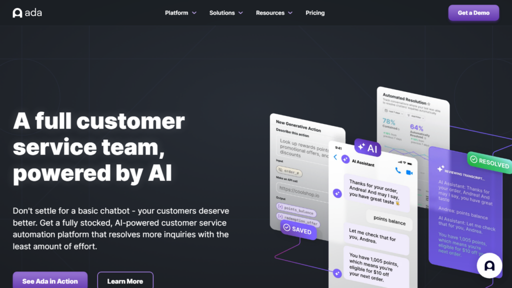 Ada: A Leading AI Chatbot for Ecommerce