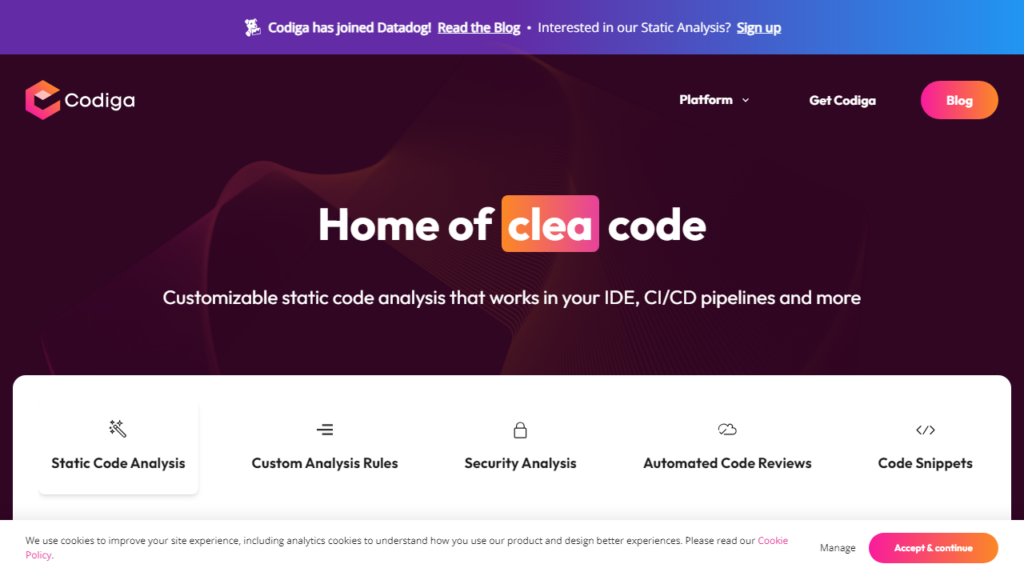 Codiga is an AI tool that offers automatic code review